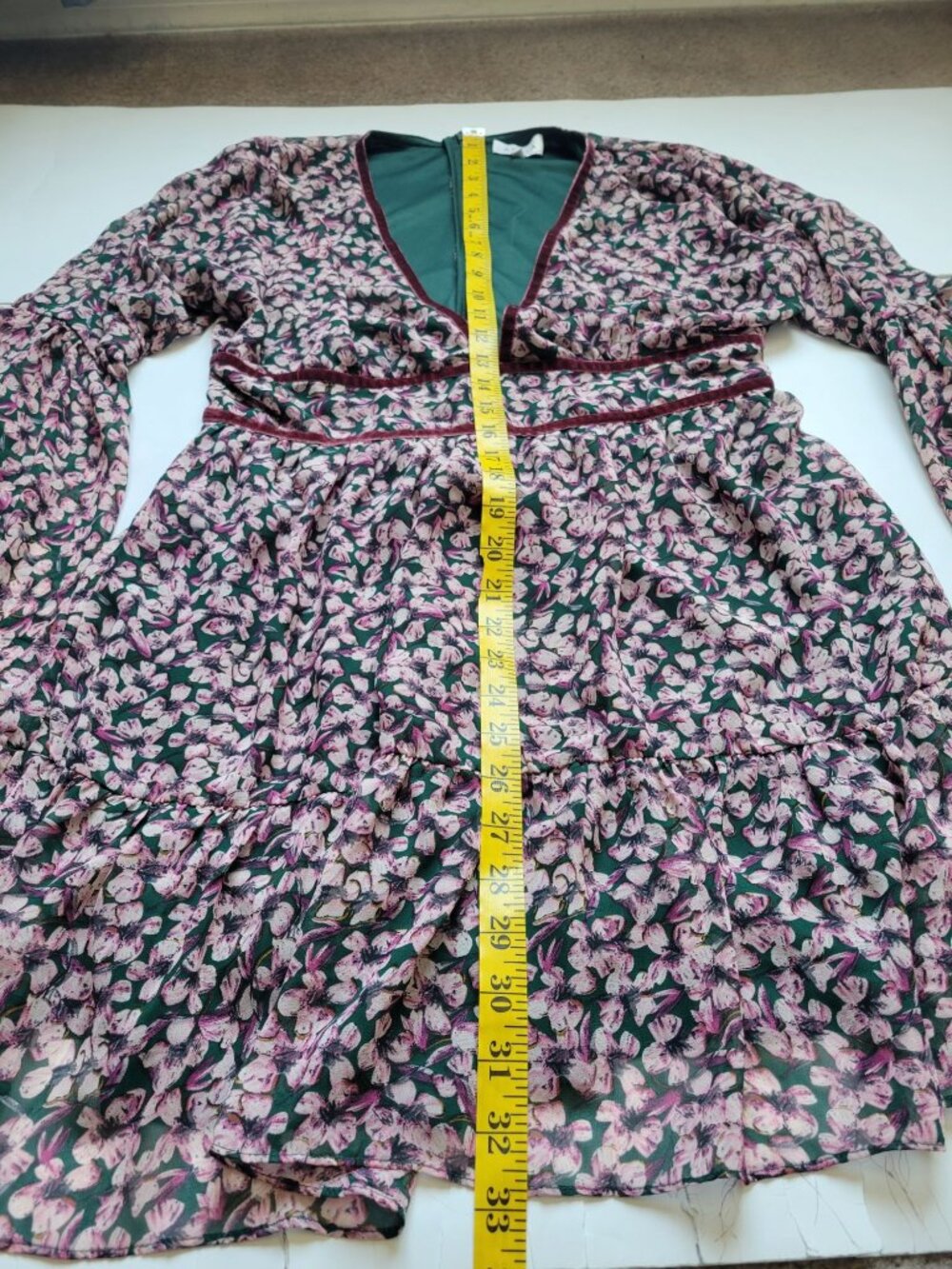 Keepsake The Label floral V-neckline long bell-sleeve mini dress Size L Boho - Picture 9 of 12